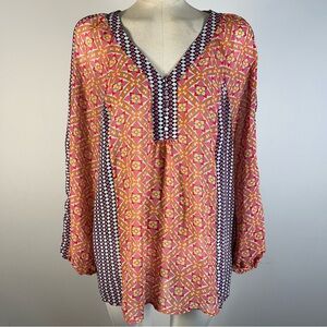 Zac & Rachel Orange and Black Geometric Blouse L